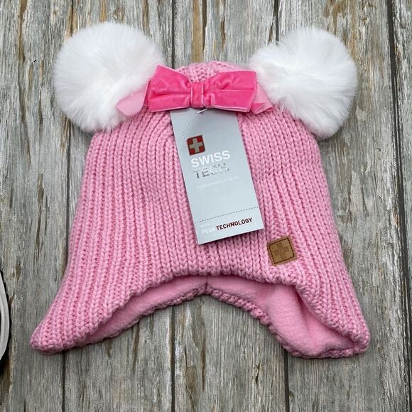 Toddler Girl Winter Puffy Snow Boots & Hat With Pom Poms Size 13 - Picture 8 of 10